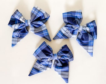 Custom Monogrammed Uniform Hair Bow: Embroidered Plaid Bow