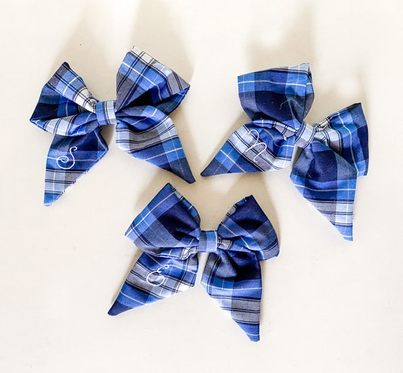 Custom Monogrammed Uniform Hair Bow: Embroidered Plaid Bow
