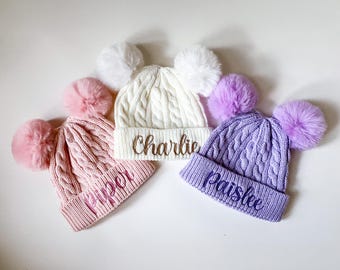 Girls, Toddler, Baby Monogrammed Beanie Pom Pom Winter Hat, Gift for Girls, Warm Knit Winter Hats, Baby Gift Personalized, Family Photos