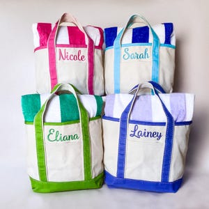 Kinder Monogramm Strandtasche mit Handtuch, individuelle Tragetasche und Handtuch Set, Geburtstagsgeschenk, Kinder und Jugendliche, Enkelkinder, Party Favor, Strand