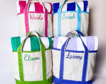 Kids Monogrammed Canvas Beach Bag with Towel Set