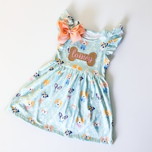 Girl&#39;s Monogrammed Puppy, Dog Dress, Toddler, Dog Lover Dress, Party/Birthday With Matching Bow