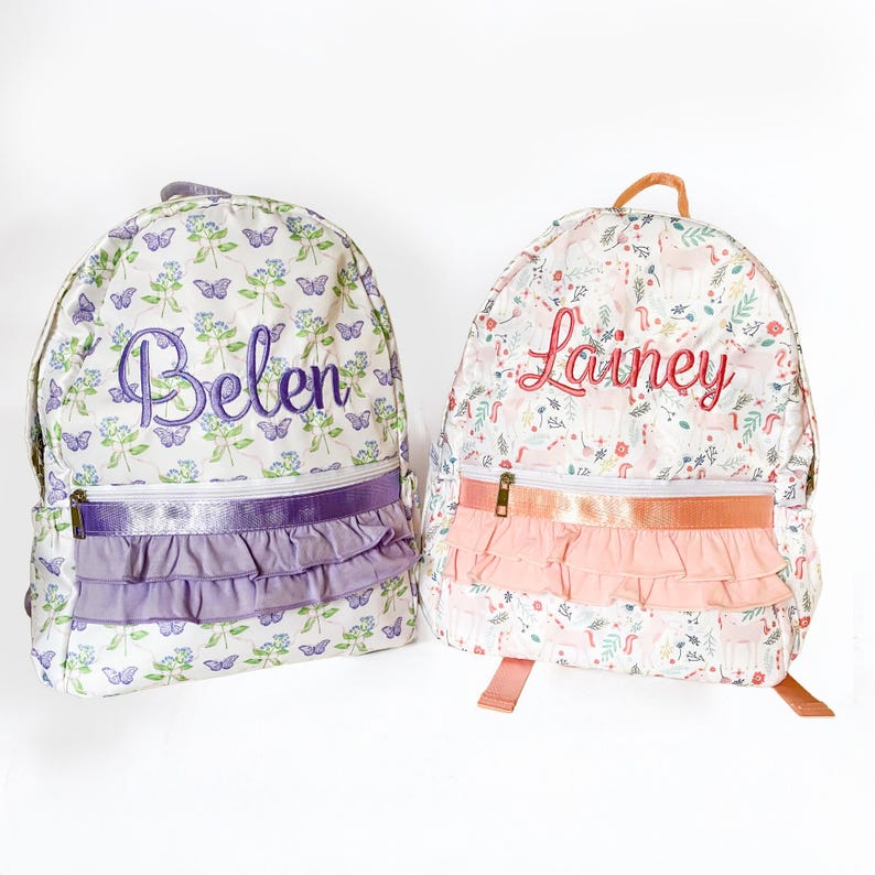 Girls Unicorn Butterfly Backpack, Floral Ruffle, Monogrammed - Etsy