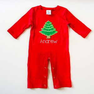 Kerstromper met monogram peuterbaby, klassiek kerstboomontwerp, aangepaste outfit