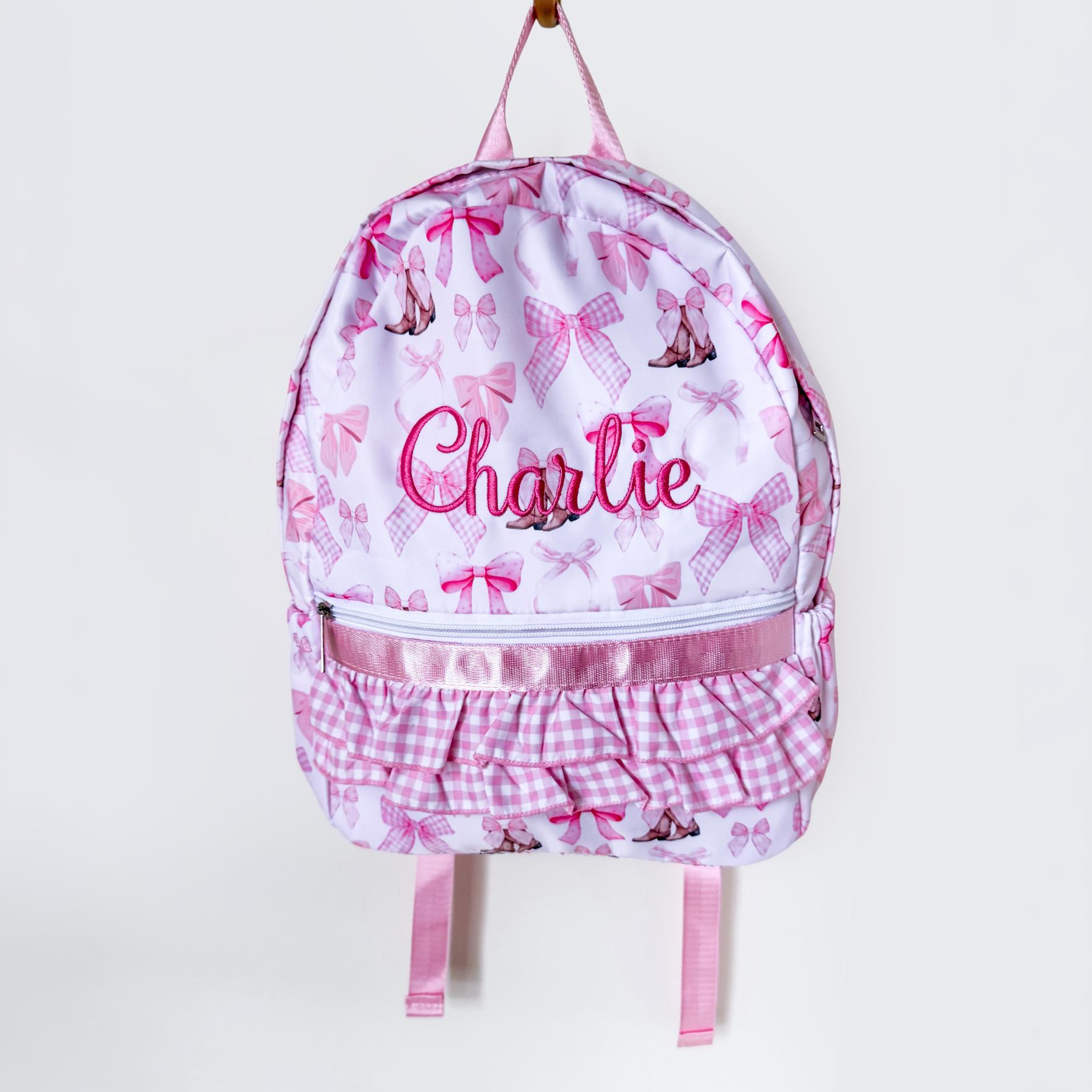 Pink Ruffled Backpack Personalized Pink Bow Backpack, Girls Backpack, Cowgirl Backpack ...