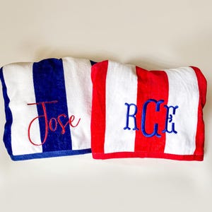 Custom Embroidered Cotton Velour Beach Towel, Cabana Stripe Large Monogrammed Beach Towel, Bridal Shower Gift, Birthday Gift, Party Favor