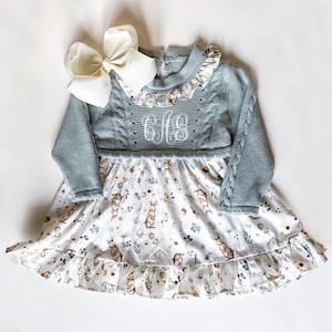 Toddler, Girl's Monogrammed Embroidered Easter Sweater Dress, Easter Dress Personalized with Name, Customized Gift, Easter Bunny Photos
