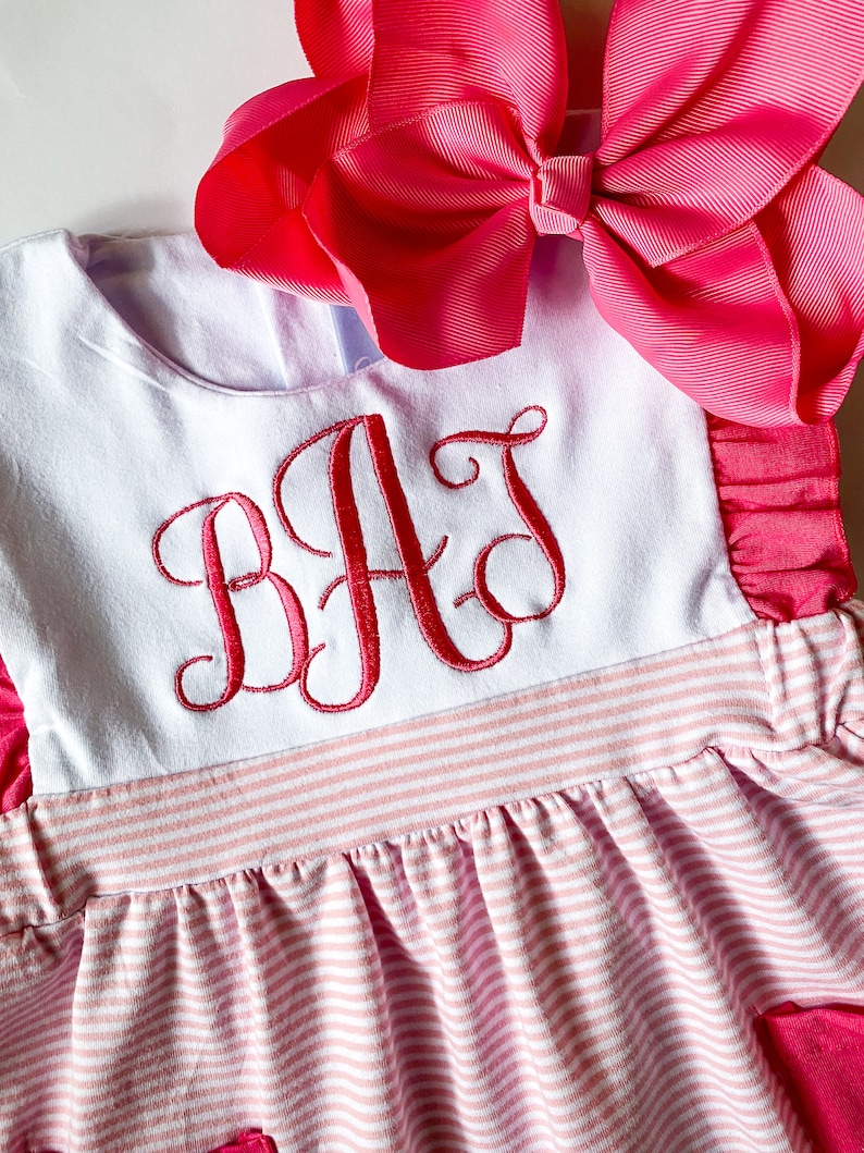 Girl's Name Dress with bow , Embroidered, Multi Color, Special Occassion, Classic Monogram, Gift, Picture Day Easter Outfit, Spring, Summer image 8