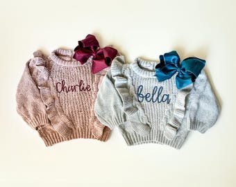 Monogrammed Baby Girl Chunky Knit Sweater, Personalized Name