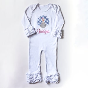 Thanksgiving-bodysuit met monogram peutermeisje, manchet met ruches, schattig Turkije-ontwerp, aangepaste outfit