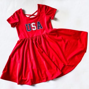 Girl&#39;s 4th Of July Embroidered Dress, USA, Parade, Party, July Fashion