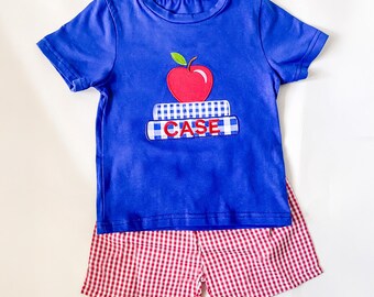 Boy's Embroidered Back to School Outfit: Personalized Cotton Set