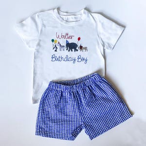 Monogrammed Birthday Boy Outfit: Embroidered Animal Party Shirt & Shorts