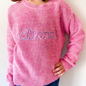 Girls Customized Felted Letter, 2d Monogrammed Sweater, Knit Sweater, Valentines, Christmas Gift, Unique Clothing image 2