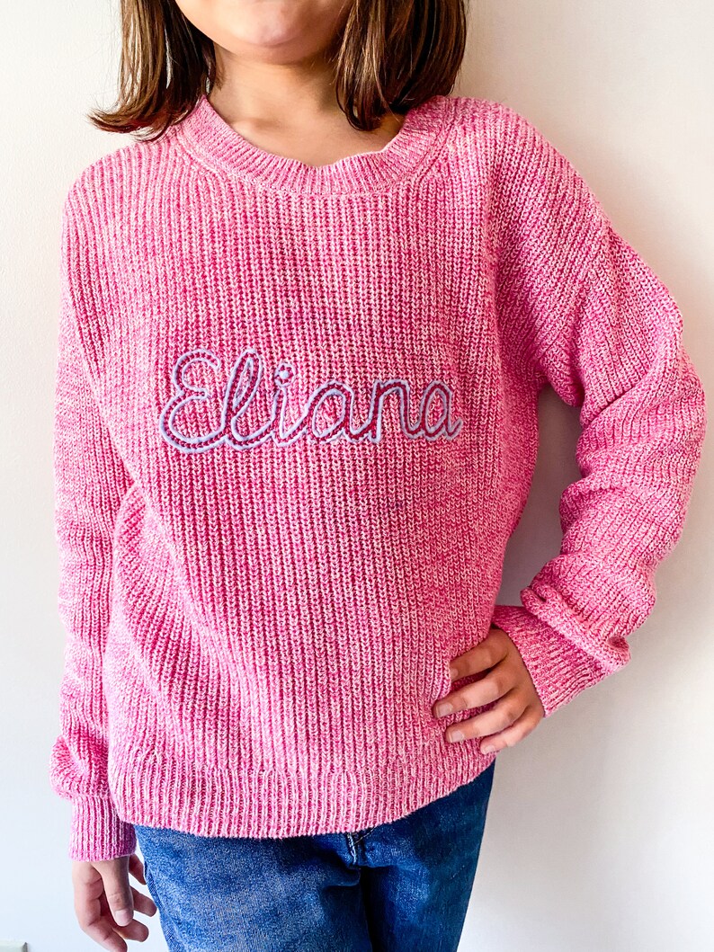 Girls Customized Felted Letter, 2d Monogrammed Sweater, Knit Sweater, Valentines, Christmas Gift, Unique Clothing image 2