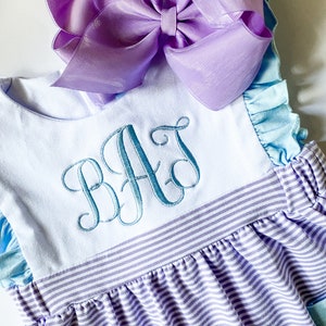 Girl's Name Dress with bow , Embroidered, Multi Color, Special Occassion, Classic Monogram, Gift, Picture Day Easter Outfit, Spring, Summer image 6