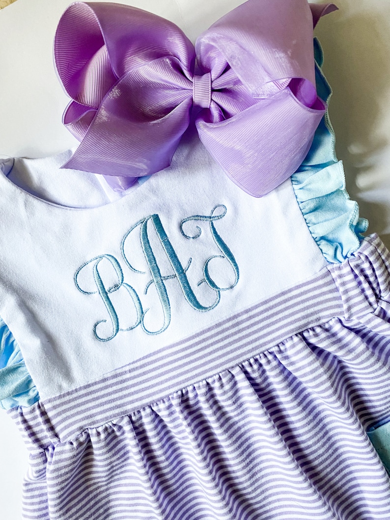 Girl's Name Dress with bow , Embroidered, Multi Color, Special Occassion, Classic Monogram, Gift, Picture Day Easter Outfit, Spring, Summer image 6