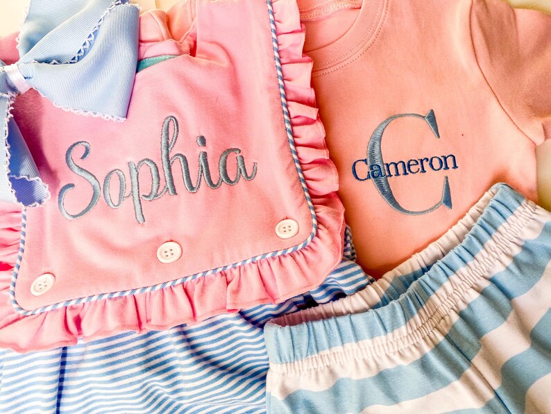 Monogrammed Sibling Outfit: Embroidered Dress & Shorts Set - Etsy
