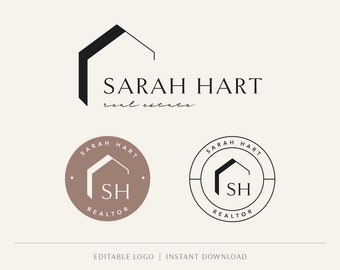 Editable Logo Design, DIY House Logo, Realtor Logo, Real Estate Logo, Circle Realtor Logo, Instant Download