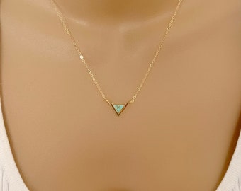 Turquoise Triangle Necklace Turquoise Pendant Necklace Gold or Silver Layering Necklace Delicate Gemstone Necklace Turquoise Jewelry Gift