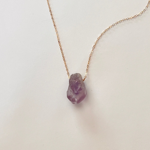 Raw Amethyst Necklace 14k Gold Fill Amethyst Point Necklace, Raw Crystal Necklace, Raw Gemstone Necklace, February Birthstone Necklace