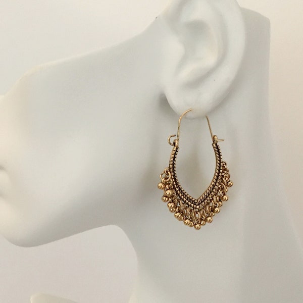 Boho Earrings, Vintage Brass Dangle Earrings, Gypsy Tribal Earrings, Lightweight Ethnic Earrings, Gold or Silver Bohemian Earrings