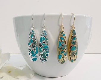 Raw Turquoise Earrings, Turquoise Teardrop Earrings, Turquoise Dangle Earrings, Real Turquoise Gemstone Earrings, Raw Turquoise Jewelry