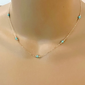 Dainty Gold Turquoise Necklace, Turquoise Beaded Necklace, Satellite Necklace, Gemstone Layering Necklace, 14k Gold Fill or Sterling Silver