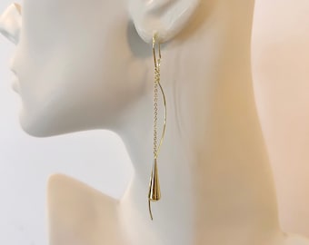 Boucles d’oreilles Teardrop Threader, Gold Water Drop Threaders, Boucles d’oreilles en chaîne, Boucles d’oreilles Long Dangle, Boucle d’oreille minimaliste, Boucles d’oreilles à pompon tendance