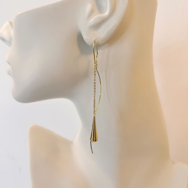 Teardrop Threader Earrings, Gold Water Drop Threaders, Chain Earrings, Long Dangle Earrings, Minimalist Earring, Trendy Tassel Earrings