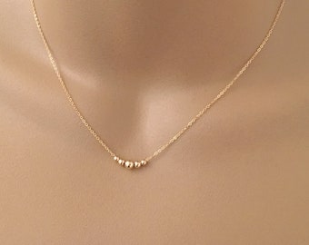 Dainty Gold Bead Necklace Delicate Small Gold Beaded Choker 14K Gold Fill Ball Necklace Sterling Silver Bead Necklace Layering Necklace Gift