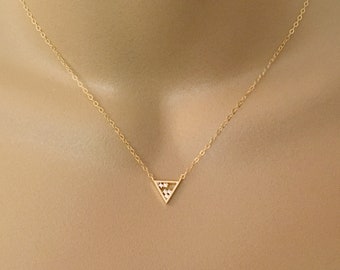 Cubic Zirconia Triangle Pendant Necklace, Floating Cubic, Gold Filled or Sterling Silver Layering Jewelry