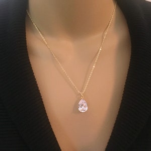 Solitaire CZ Necklace Large Cubic Diamond Necklace Teardrop Solitaire Diamond Pendant Pear Shaped Diamond Necklace Statement Necklace