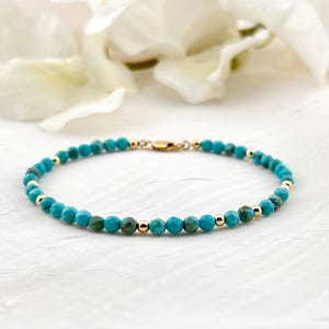 Turquoise Beaded Bracelet, Gold Filled or Sterling Silver, Gemstone Bracelet, Dainty Stacking Bracelet, Turquoise Jewelry, Boho Bracelet