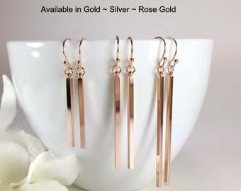Einfache Bar Tropfen Ohrringe Zierliche Ohrringe Lange Baumeln Stab Ohrringe in Rose Gold Silber Minimalist Linie Ohrringe Alltag Ohrringe