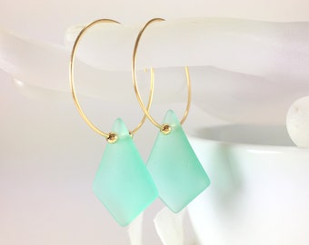 Sea Glass Earrings Gold Hoop Earrings Seaglass Dangle Earrings Sea Glass Jewelry Beach Glass Earrings Beach Glass Jewelry Seaglass Jewelry