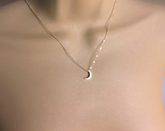 Dainty Crescent Moon Necklace, Tiny Matte Gold Charm, 14k Gold Filled Chain