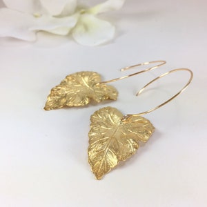 Gold Leaf Earrings Large Leaf Earrings Long Dangle Statement Earrings Leaf Jewelry Lightweight Brass Boho Earrings Bohemian Jewelry Gift image 2