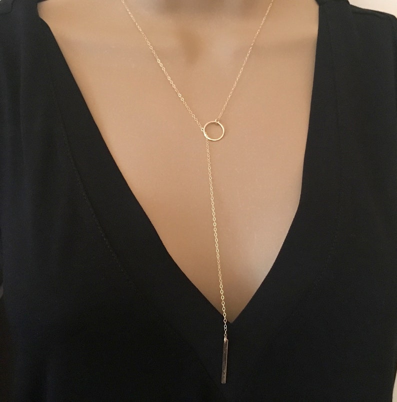 Circle Bar Necklace Y Necklace Lariat Necklace Minimalist Etsy