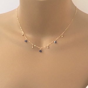 Dangle Bead Crystal Necklace Dainty Swarovski Crystal Beaded Necklace Delicate Minimalist Choker Necklace Layering Gold Fill or Silver