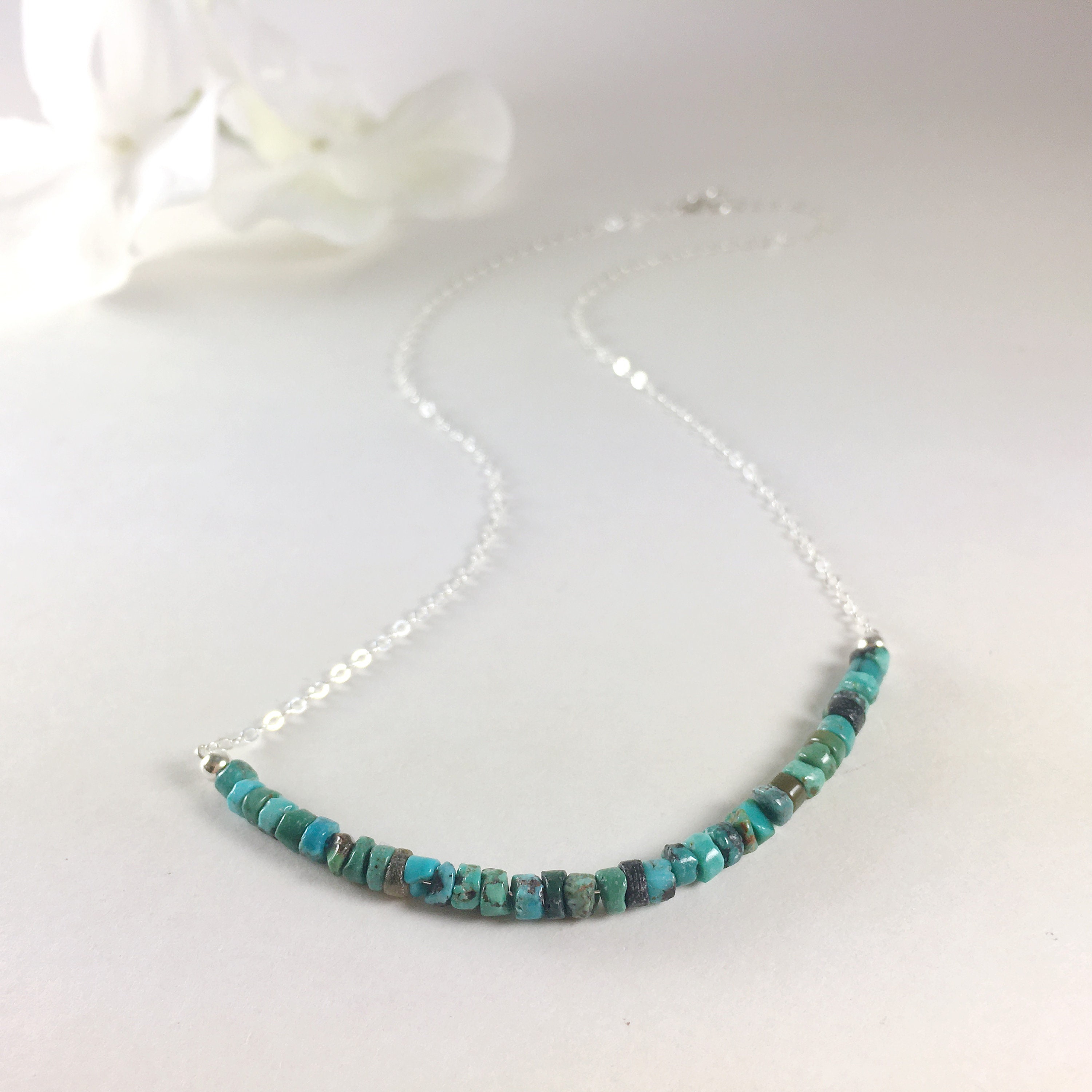 Turquoise Bar Necklace Sterling Silver Necklace With Turquoise Etsy