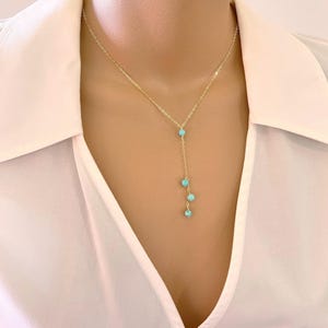 Turquoise Lariat Necklace Delicate Y Necklace Gold Silver Rose Turquoise Necklace Simple Layering Necklace Turquoise Jewelry Gift for Her