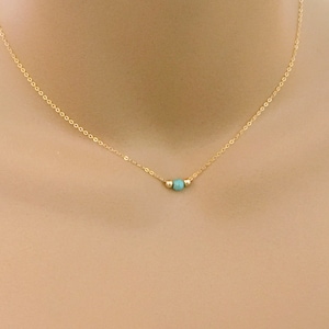 Dainty Turquoise Bead Necklace, Turquoise Choker, Single Gemstone Bead, Layering Necklace, Gold Fill or Sterling Silver, Minimalist Jewelry
