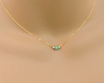 Dainty Turquoise Bead Necklace Turquoise Choker Gemstone Layering Necklace Gold Fill or Sterling Silver Minimalist Jewelry