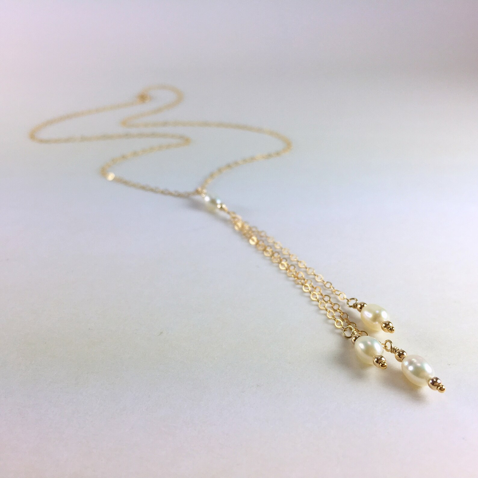 Dainty Lariat Necklace Delicate Y Necklace Gold Pearl Lariat - Etsy