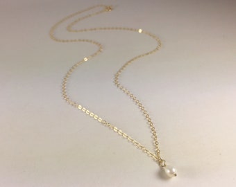 Dainty Freshwater Pearl Pendant Necklace, Tiny Pearl, Gold Filled or Sterling Delicate Chain