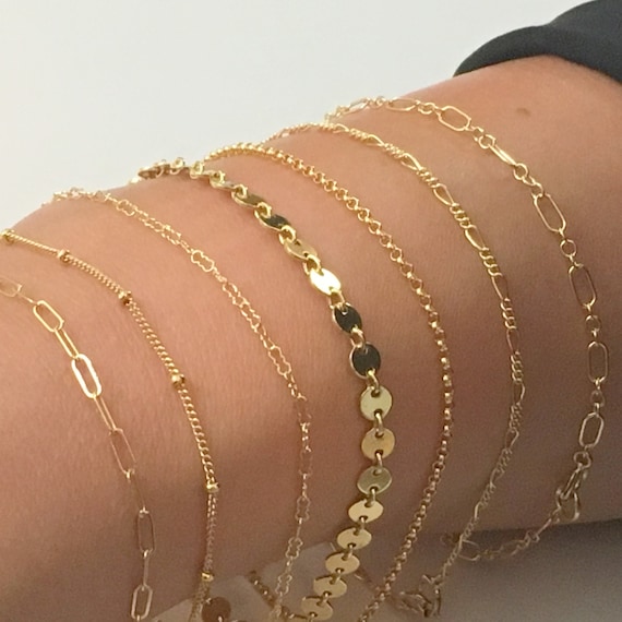 Beaded Bracelets for Women Stack Stretch Gold Silver Small Ball Beads  Bracelets Dainty Paperclip Figaro Link Chain Bracelet Ankle for His and Her
