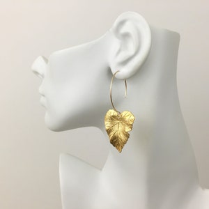 Gold Leaf Earrings Large Leaf Earrings Long Dangle Statement Earrings Leaf Jewelry Lightweight Brass Boho Earrings Bohemian Jewelry Gift image 1