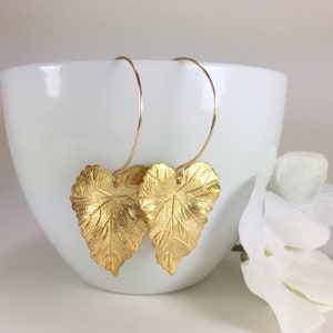 Gold Leaf Earrings Large Leaf Earrings Long Dangle Statement Earrings Leaf Jewelry Lightweight Brass Boho Earrings Bohemian Jewelry Gift image 3