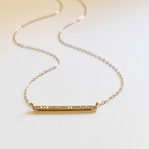 Diamond Bar Necklace, Dainty Cubic Bar Necklace, Tiny Cubic Pave Necklace, Horizontal Gold Bar Necklace, Layer Necklace, Bridesmaid Gift,
